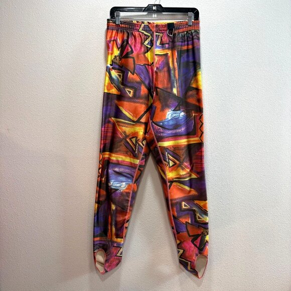 Vintage 90s Passport Stirrup Ski Pants Size 14 Abstract Geometric Stretch D-Ring - Picture 1 of 8